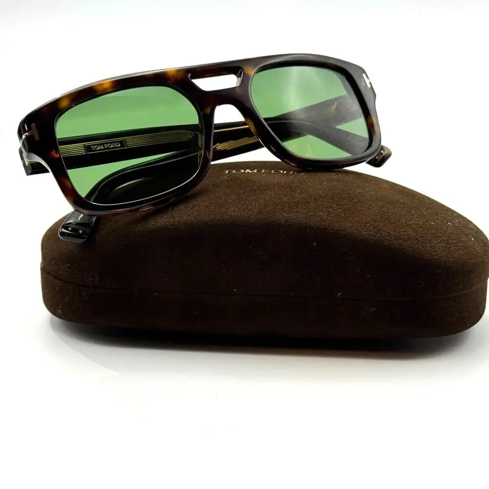 Tom Ford Sunglasses Icon TI0022 52N Havana Navigator Frame Green Lens 53-20-145